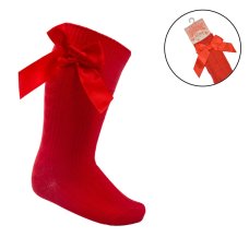 S141-R: Red Knee Length Socks w/Bow (0-24 Months)